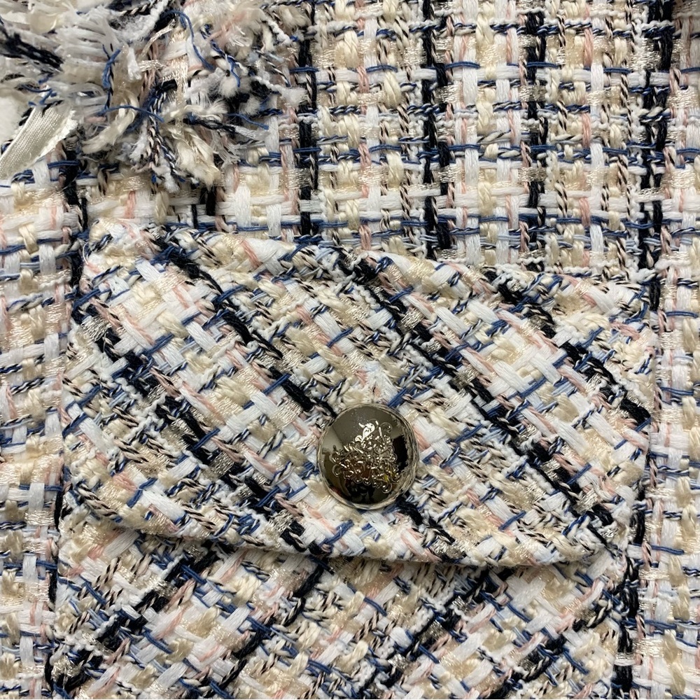 Molci Frayed Tweed Longline Blazer Vest‎ Size 36 / US S Open Front White Multi - Picture 8 of 16